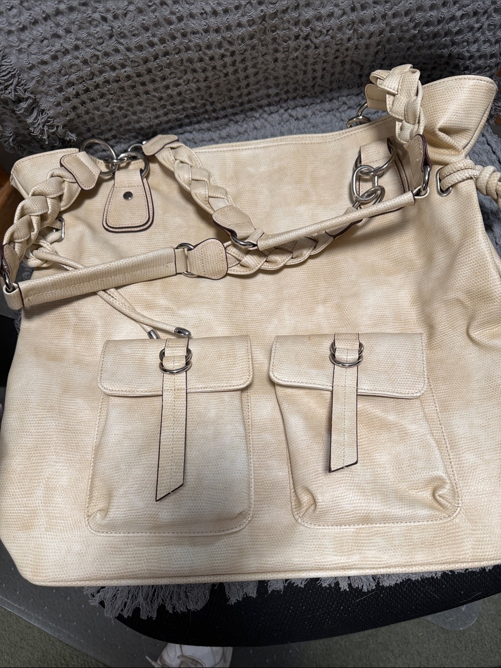 Creative Memories Cream Braided-Strap Tote with Front Pockets